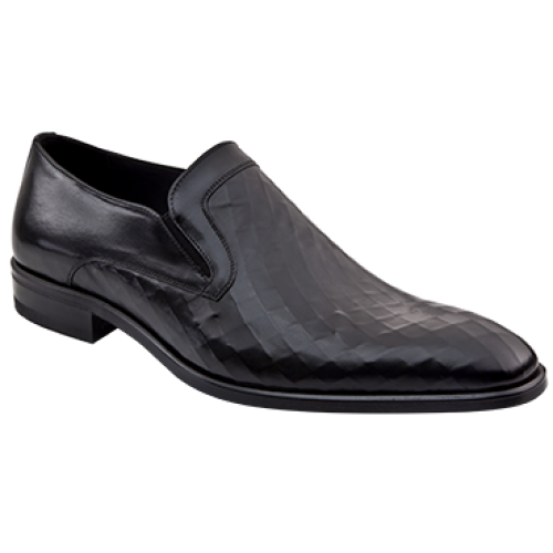 Mezlan "Alcudia" Black Soft Cross-Patterned Waffled Genuine Italian Calfskin Shoes